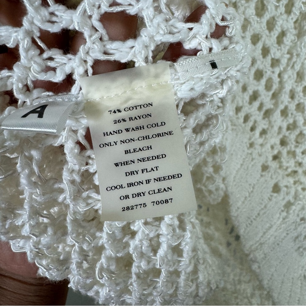 ANN TAYLOR Open Stitch Knit Sweater Tee in Off White Size Medium Boho Y2K - Picture 7 of 8
